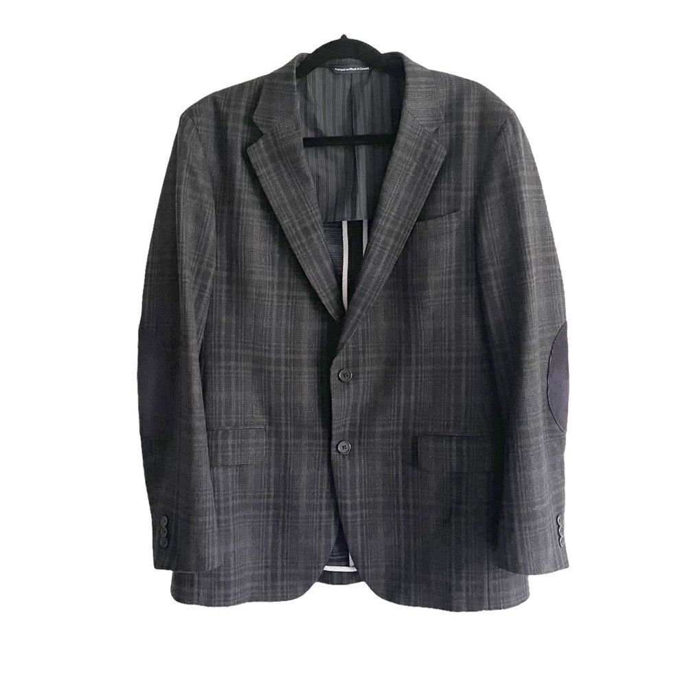 COPPLEY Wool Plaid Blazer Jacket Corduroy Elbow Patches Blue 42L